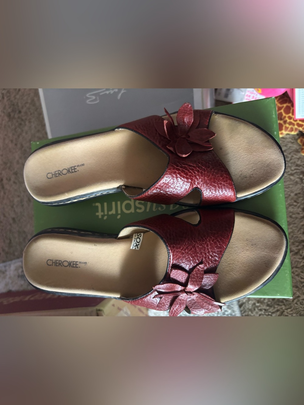 Cherokee Red leather Floral Slide Mules